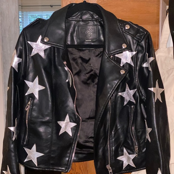 Black leather jacket, detailed with white stars - Picture 1 of 2